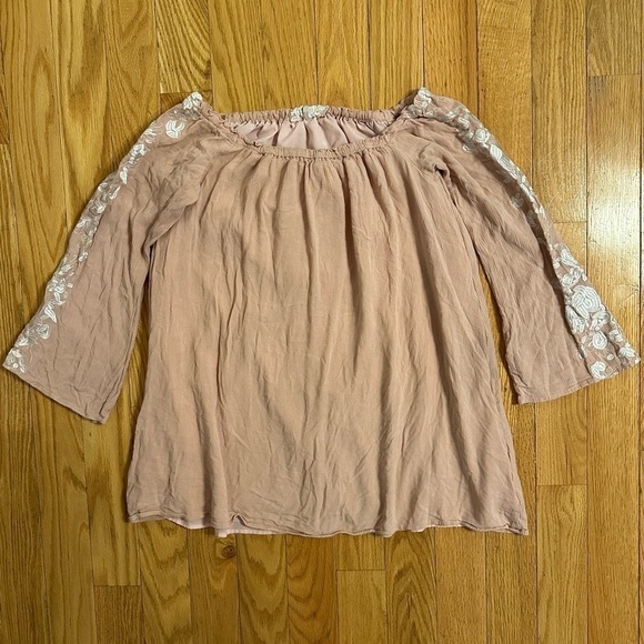 TOBI Flowy Tunic / Off Shoulder Mini Dress Boho Hippie Embroidered Floral Pink M - Picture 2 of 7